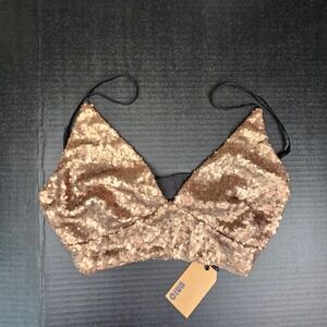 Uniq Rose‎ Gold Copper Sequin Bralette Crop Top Festival Party Juniors XS NWT